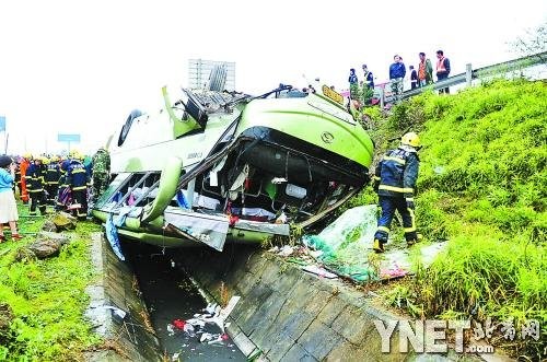 学校组织春游 学生车中途车祸翻下高速路基